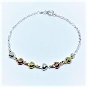 Adorable Sterling Silver Three Coloured Heart Bracelet
